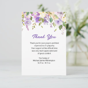 Purple Floral Funeral Thank You Card