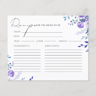 Purple Floral Garden Bridal Shower Recipe Card