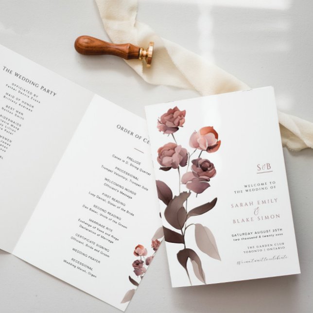 Purple Floral Garden Wedding Folded Program (Creator Uploaded)