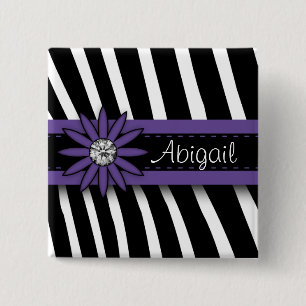 Purple Floral Gem & Zebra Pattern 2 Inch Square Button