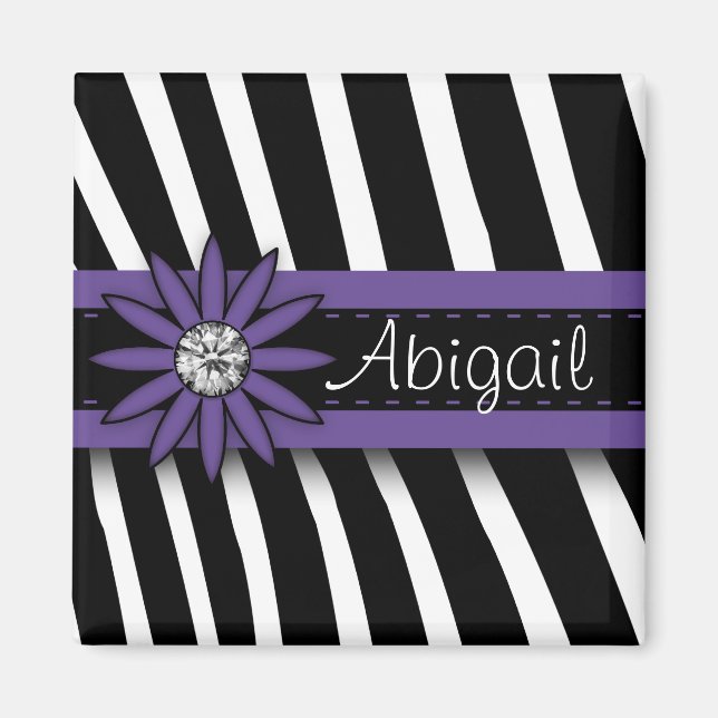 Purple Floral Gem & Zebra Pattern Magnet (Front)