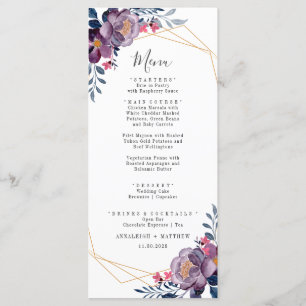 Purple Floral Geometric Botanical Modern Wedding Menu