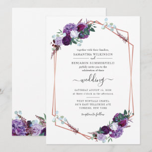 Purple Floral Geometric Modern Greenery Wedding Invitation
