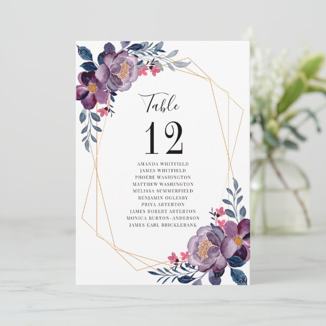 Purple Floral Geometric Table Number Wedding Seat (Standing Front)