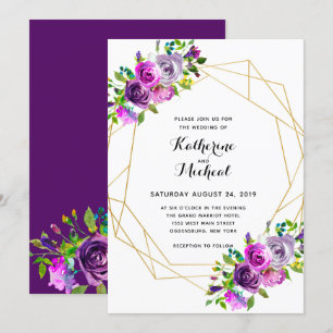 Purple Floral Geometric Wedding Invitation
