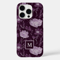Purple Floral Glitter Pattern Monogram