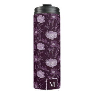 Purple Floral Glitter Pattern Monogram Thermal Tumbler