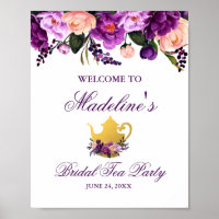 Purple Floral Gold Bridal Shower Tea Welcome