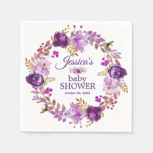 Purple Floral Gold glitter Baby Shower Paper Napkin