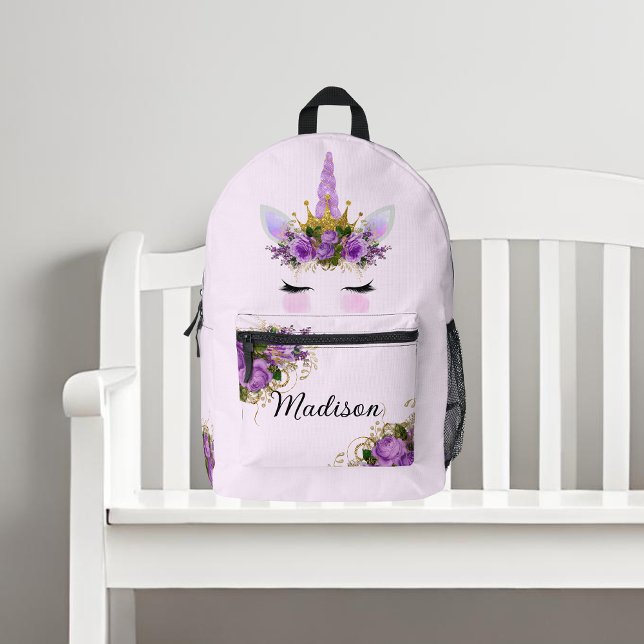 Purple Floral Gold Glitter Unicorn Backpack (Creator Uploaded)