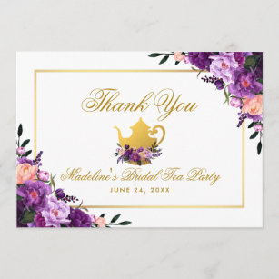 Purple Floral Gold Thank You Bridal Tea Party
