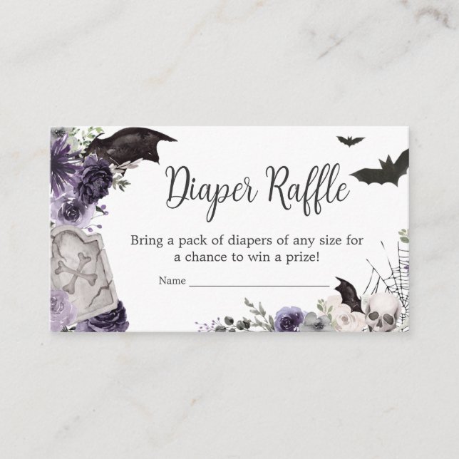 Purple Floral Gothic Baby Shower Diaper Raffle Enclosure Card (Front)
