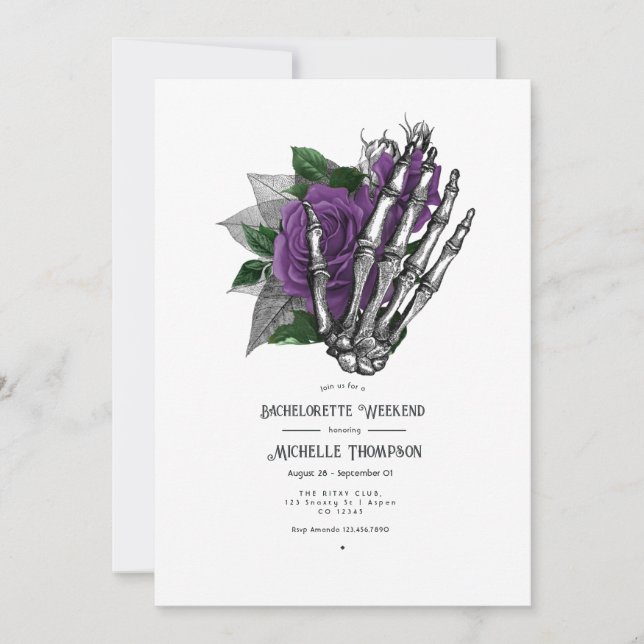 Purple Floral Gothic Bachelorette Weekend Invitation (Front)