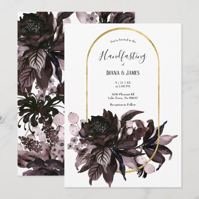 Purple Floral Gothic Boho Pagan Handfasting Invitation (Front/Back)