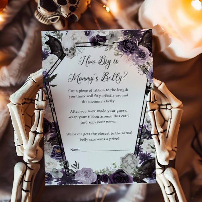 Purple Floral Gothic How Big is Mommys Belly Game (Floral Gothic Coffin Baby Shower How Big is Mommys Belly Game)