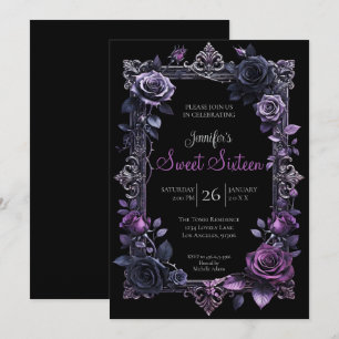 Purple Floral Gothic Sweet 16 Invitation