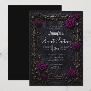 Purple Floral Gothic Sweet 16 Invitation