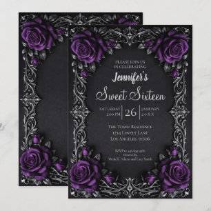 Purple Floral Gothic Sweet 16 Invitation