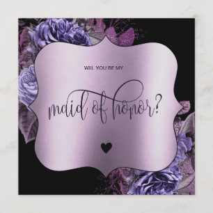 Purple Floral Gothic will you be my maid of honour Invitation