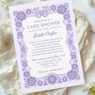 Purple Floral Graduation Card Shower Invitation