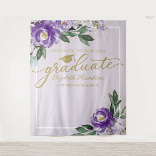 Purple Floral Graduation Party Photo Backdrop Tapestry