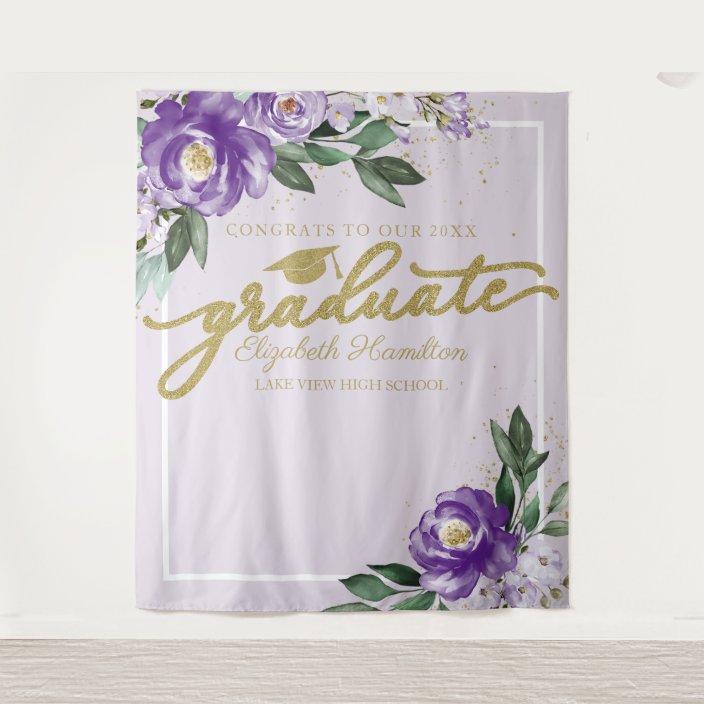 Purple Floral Graduation Party Photo Backdrop Tapestry Zazzle.ca