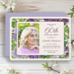 Purple Floral Green Leaves 60th Birthday Photo Invitation<br><div class="desc">Plum purple watercolor floral and green leaves women's 60th birthday party photo invitation.  Contact me for assistance with your customizations or to request additional matching or coordinating Zazzle products for your event.</div>