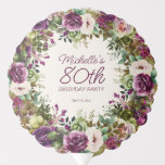 Purple Floral Green Leaves 80th Birthday Balloon<br><div class="desc">Elegant plum purple and pink vintage watercolor floral and greenery 80th birthday party balloon for women. Personalize with the name and age of the guest of honour along with the date of her party. Contact me for assistance with your customizations or to request additional matching or coordinating Zazzle products for...</div>
