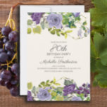 Purple Floral Green Leaves 80th Birthday Invitation<br><div class="desc">Plum purple watercolor floral and green leaves on ivory cream botanical garden 80th birthday party invitation.  Contact us for help with customization or matching products.</div>