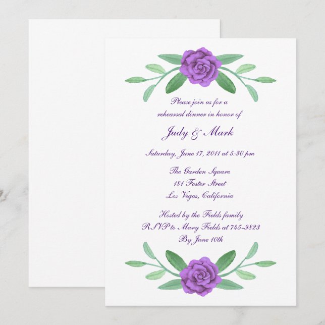 Purple Floral Greenery Foliage Rehearsal Dinner Invitation (Front/Back)