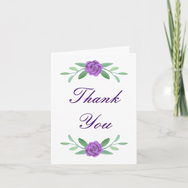 Purple Floral Greenery Foliage Thank You Card (Front)