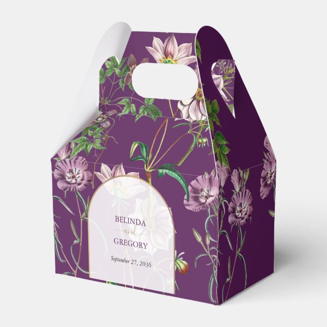 Purple Floral Greenery Gold Arch Wedding  Favor Box (Front Side)