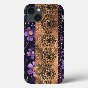 Purple floral grunge goth style iPhone 13 case