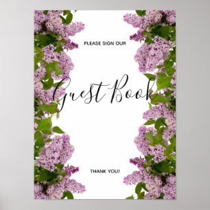 Purple Floral Guest Book Sign Poster