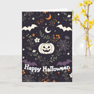 Purple Floral Halloween Pumpkin Card