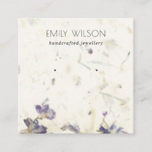 Purple Floral Handmade Paper Stud Earring Display Square Business Card