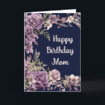 Purple Floral Happy Birthday Wishes for Mom 2 Thank You Card<br><div class="desc">A Happy Birthday greeting card with a pretty purple watercolor floral frame and a dark blue background. The name on the front cover can be personalized to display mom, grandma etc. The inside of the card also contains a floral design with a short message. The messages on the inside can...</div>