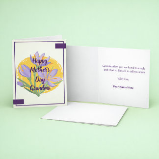Purple Floral Happy Mother’s Day Grandma Greeting  Card
