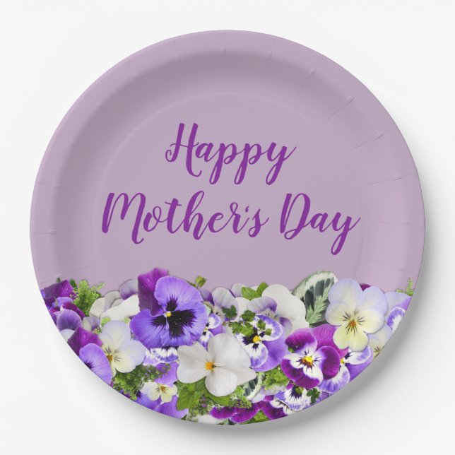 Purple Floral Happy Mother's Day Paper Plate (Front)