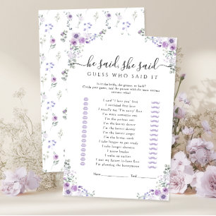 Purple Floral He said She said Bridal Shower Game