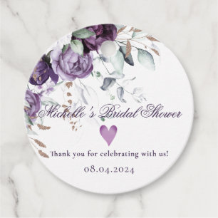 Purple Floral Heart Modern Wedding Favour Tags