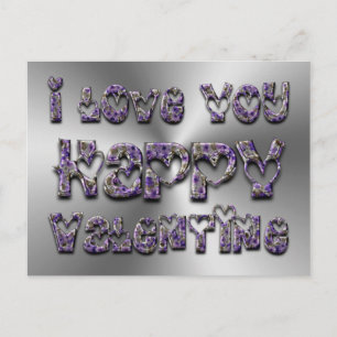 Purple Floral Heart Typography Valentine Love Holiday Postcard