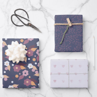 Purple Floral Hearts Mix and Match Wrapping Paper Sheet