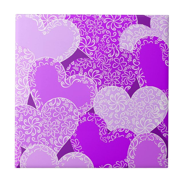 Purple floral hearts pattern tile (Front)