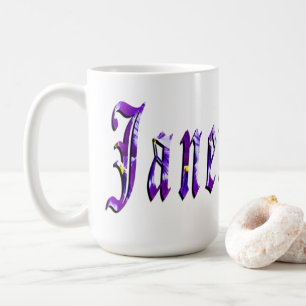 Purple Floral Janet Name, Coffee Mug
