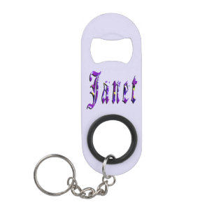 Purple Floral Janet Name, Keychain Bottle Opener