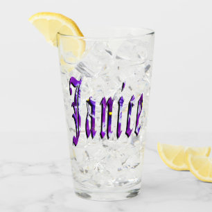 Purple Floral Janice Name Logo, Glass