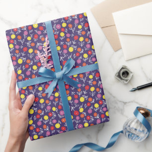 Purple floral kids pattern wrapping paper