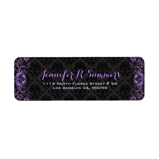 Purple Floral Lace Black Damasks Return Address Label