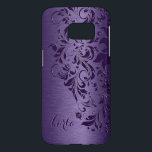 Purple Floral Lace On Purple Metallic Texture Samsung Galaxy S7 Case<br><div class="desc">Elegant deep purple tone vintage floral swirl lace over metallic purple texture print.
Customizable monogram.</div>